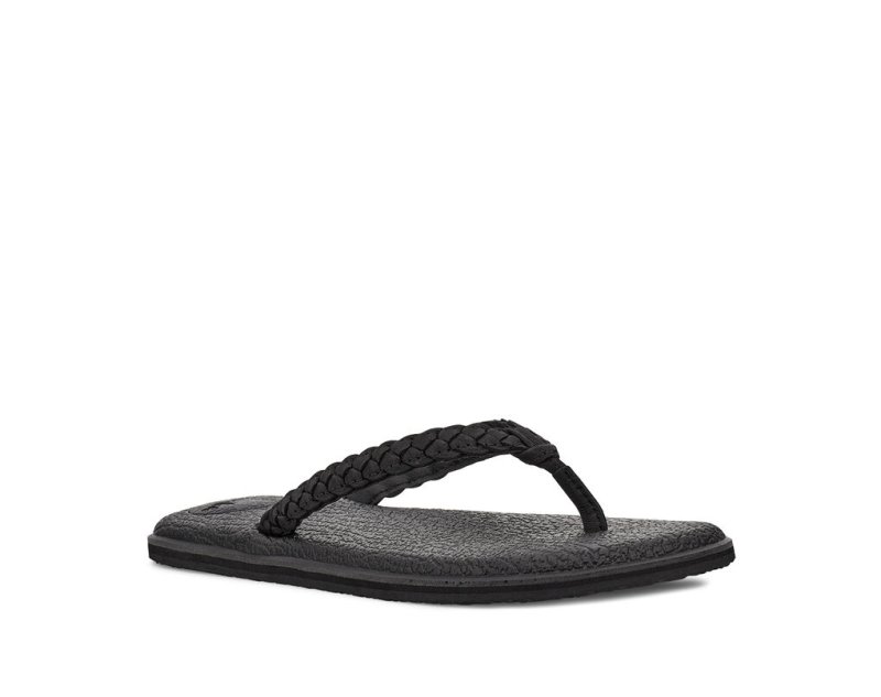 Sanuk Yoga Braid Leather Women's Flip Flops Black | Canada 9RVD